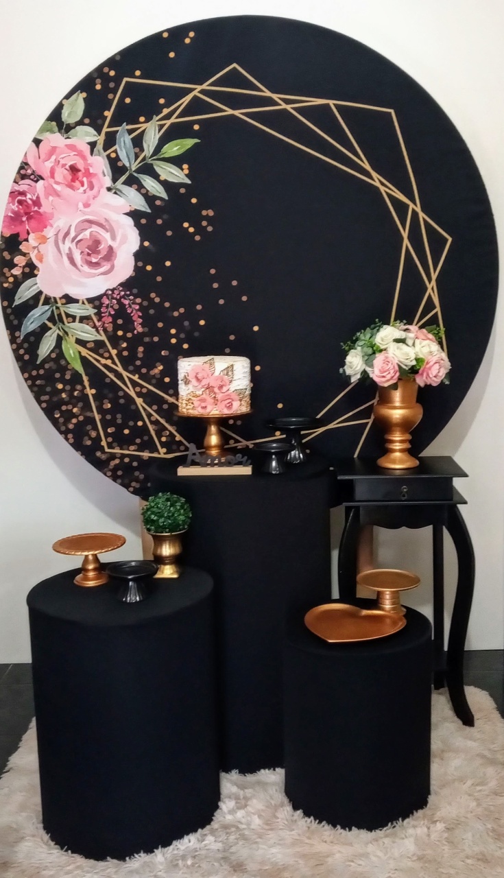 Floral Preto Com Rosa2 Carinho  - Decorar  Festas e Locacoes