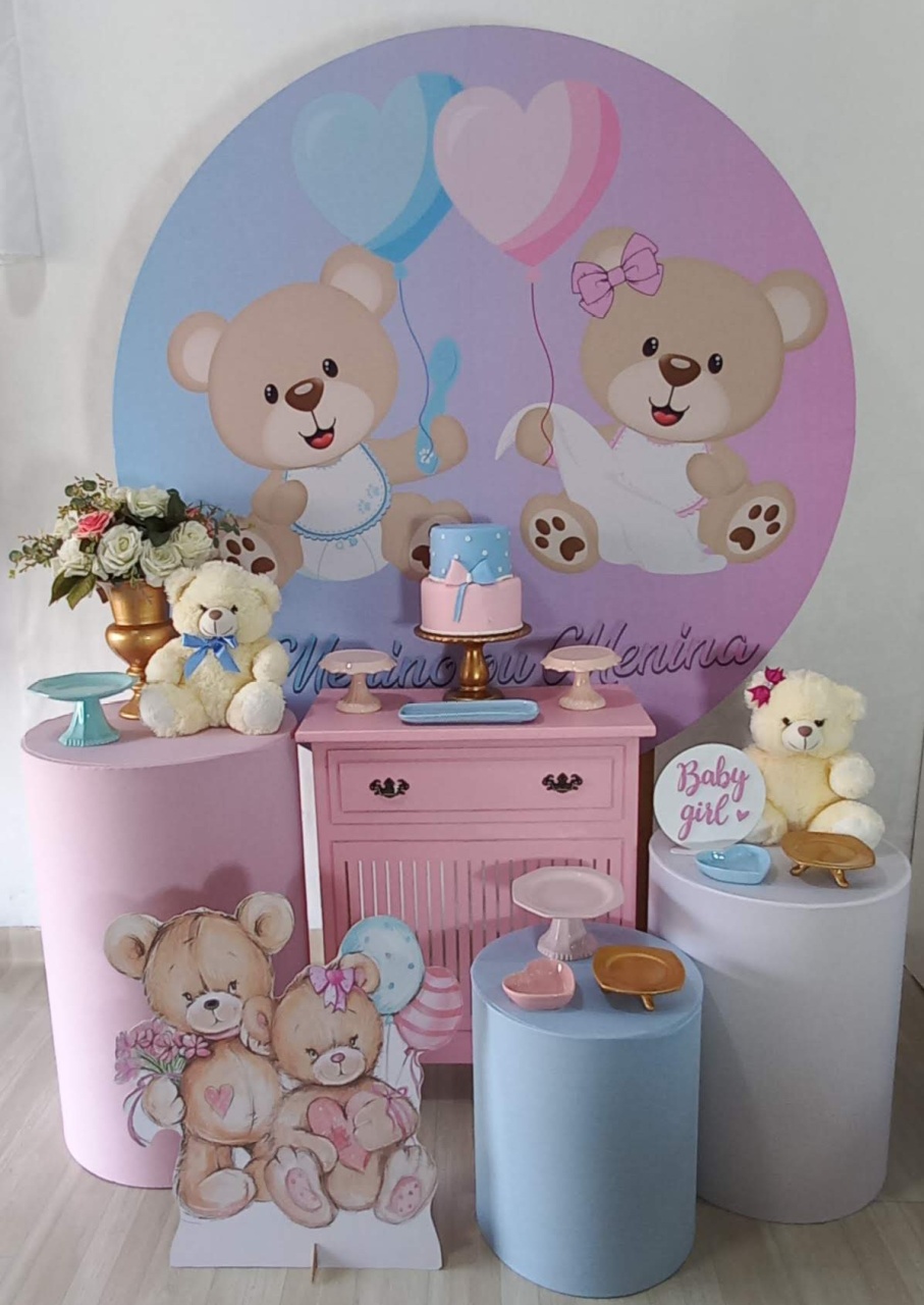Cha Rev. Ursinho Azul Com Rosa Amor - Decorar  Festas e Locacoes