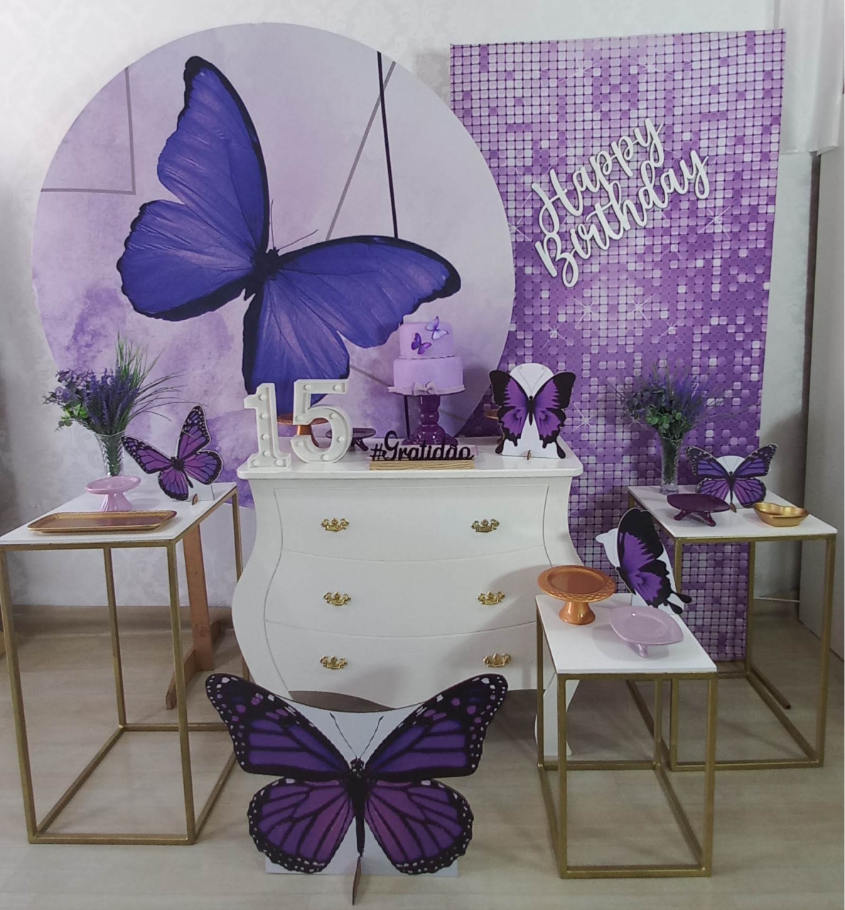15 Anos Borboleta Lilas  - Decorar  Festas e Locacoes