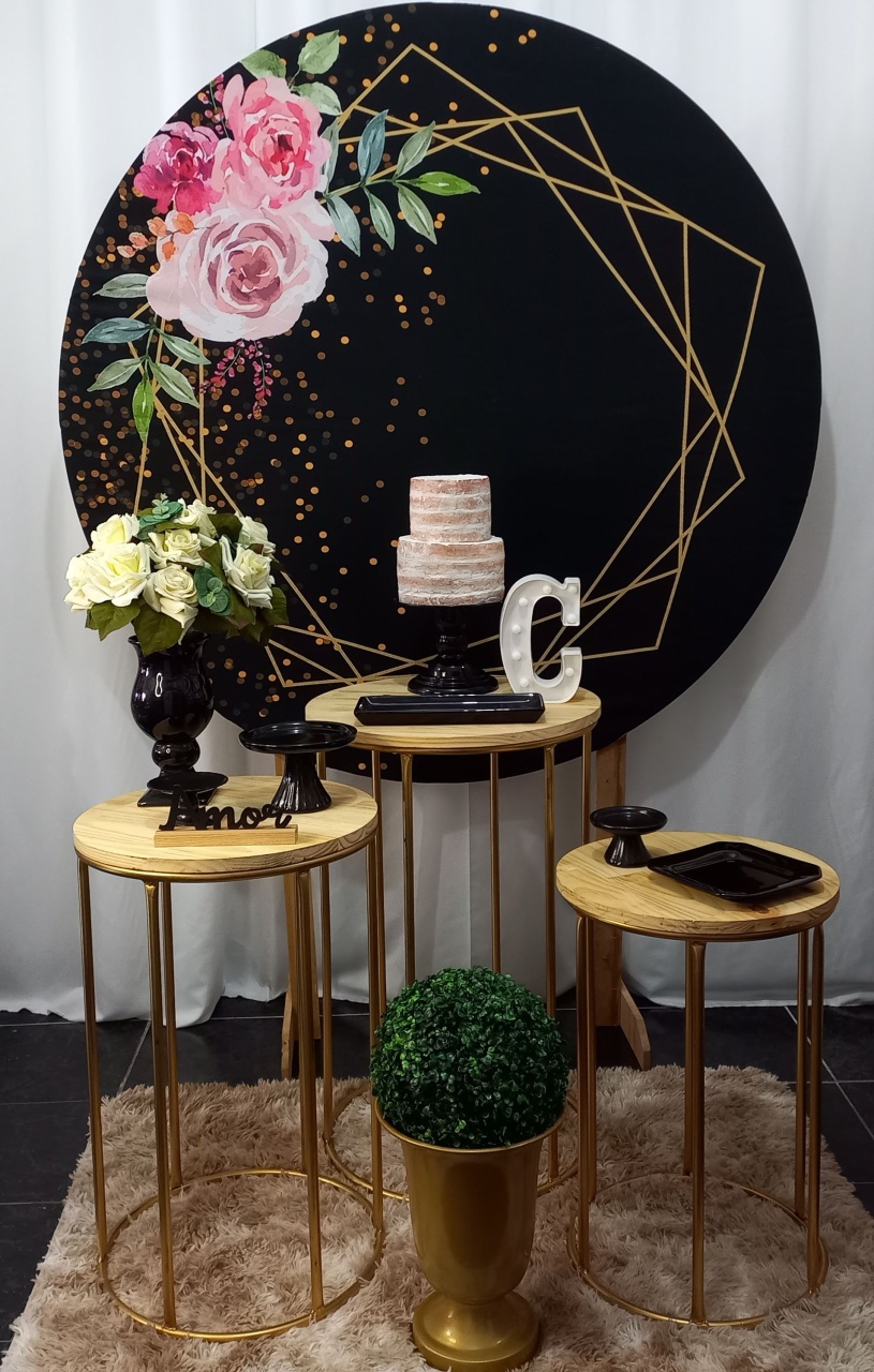 Floral Preto Com Rosa Carinho  - Decorar  Festas e Locacoes
