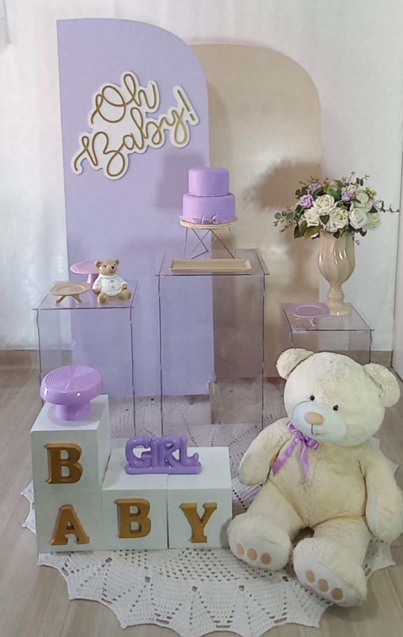 Cha de Bb Lilas Com Mesa Acrilica  - Decorar  Festas e Locacoes