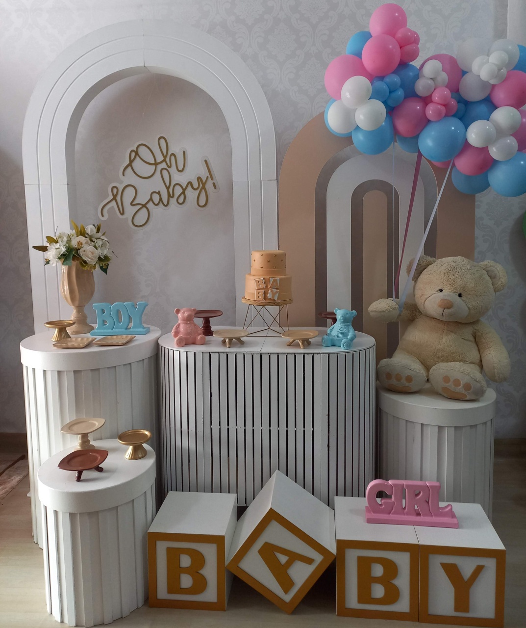 Cha Rev. Nude Com Azul E Rosa  - Decorar  Festas e Locacoes
