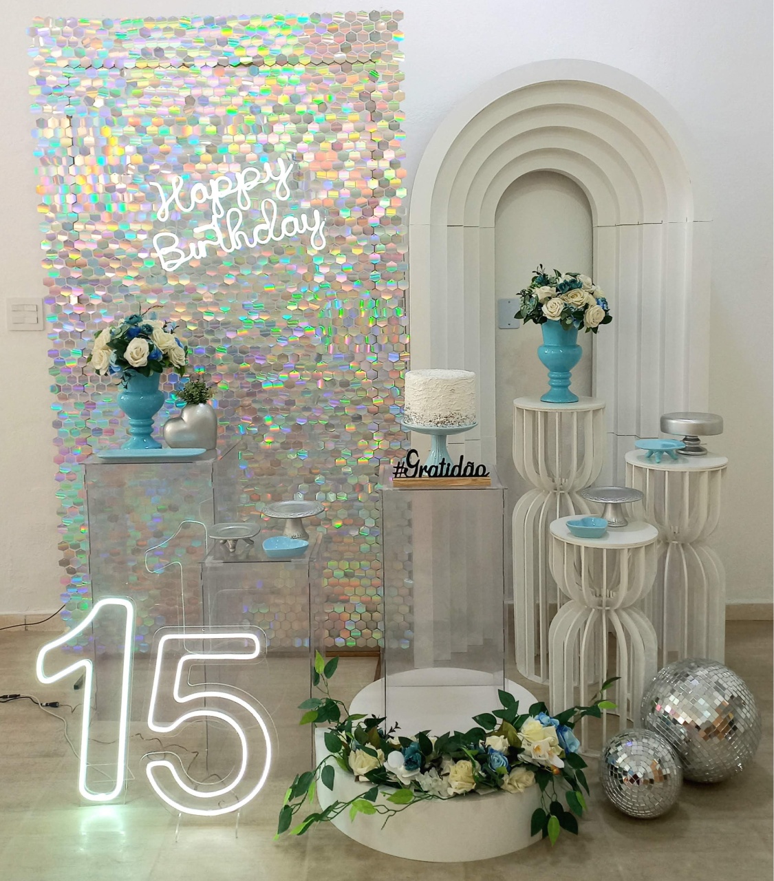 15 Anos Shimmer Preto Com Prata  - Decorar  Festas e Locacoes