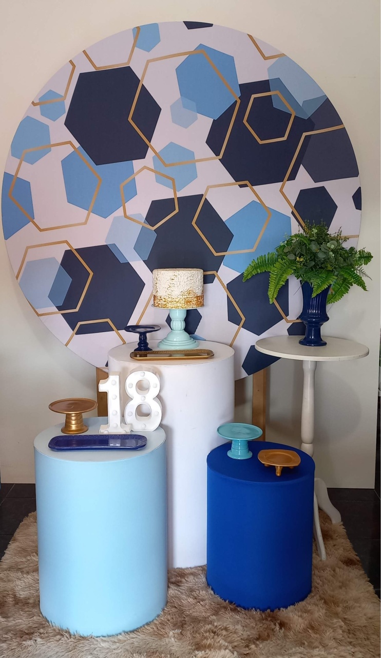 Azul Geometrico2 Carinho  - Decorar  Festas e Locacoes