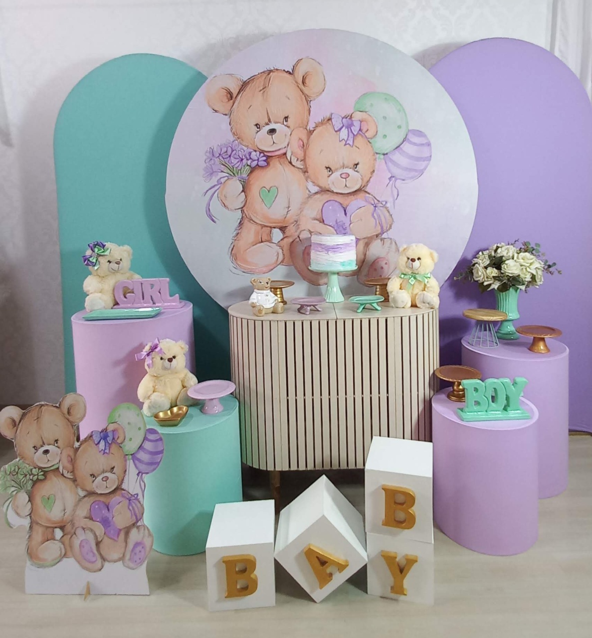 Cha Revelacao Lilas Com Verde Luxo2 - Decorar  Festas e Locacoes