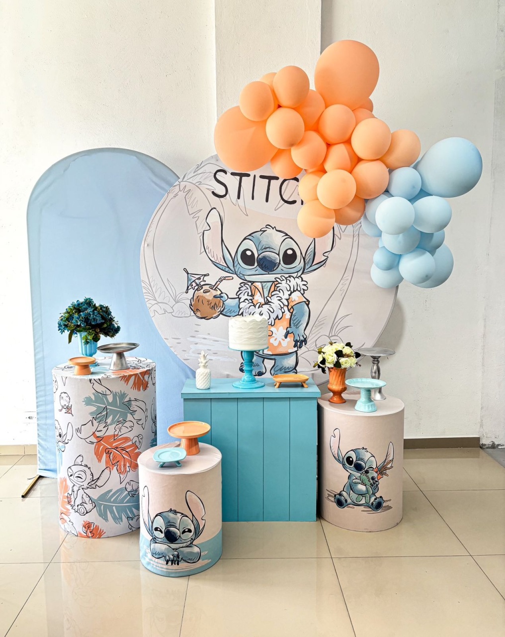 Decoração Stitch Laranja - Ouro  - Tetris Festa 