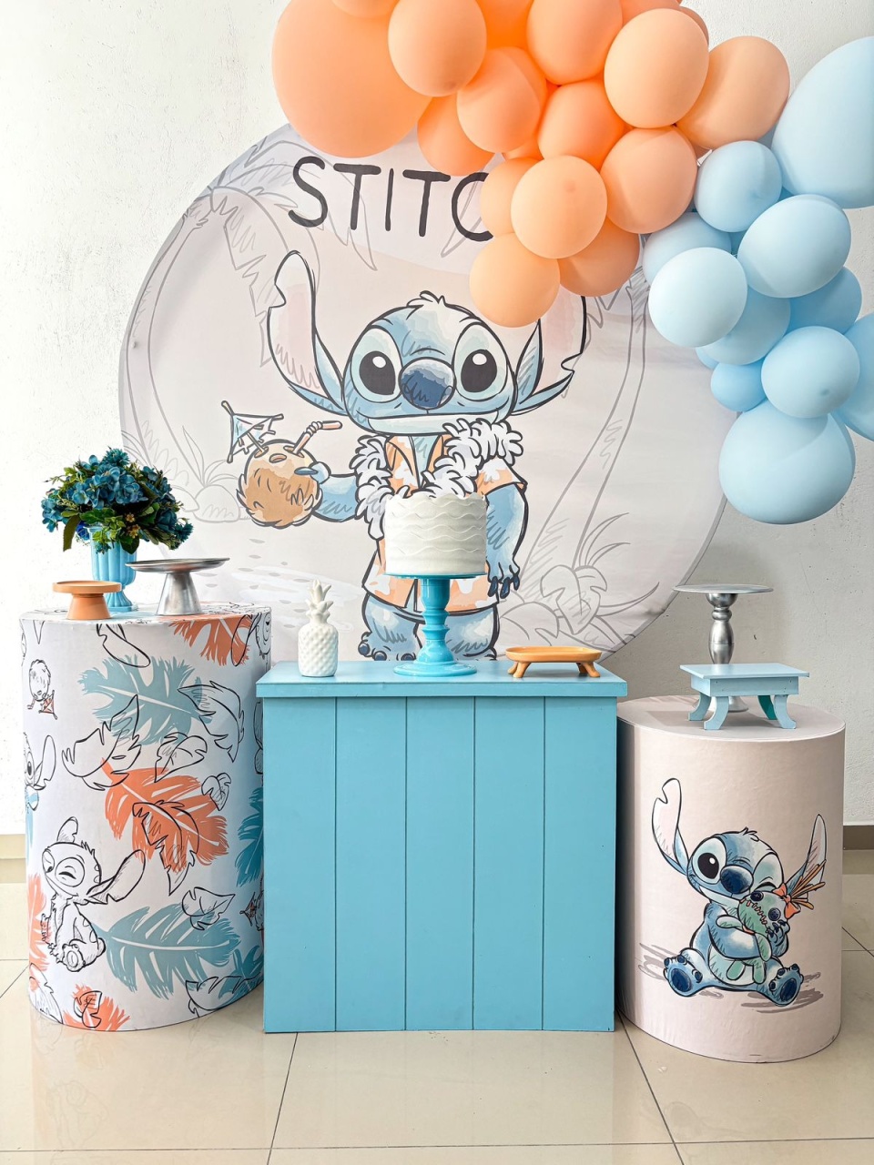 Decoração Stitch Laranja  - Prata - Tetris Festa 