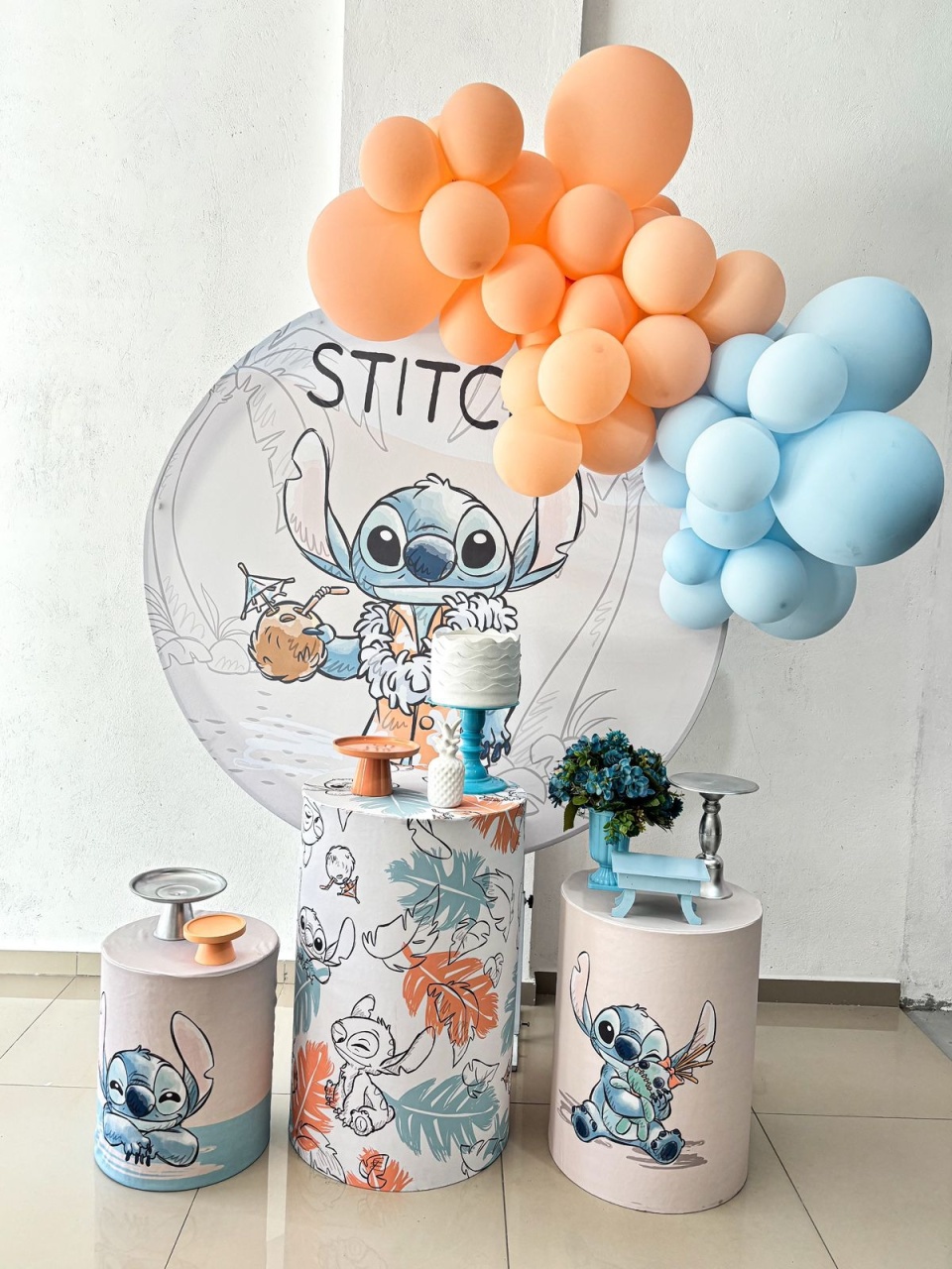 Decoração Stitch Laranja - Bronze  - Tetris Festa 