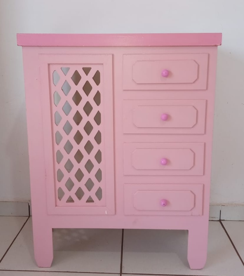 Mini Cômoda Rosa Claro 70Cm - Mimo e Arte Decor e Locações 