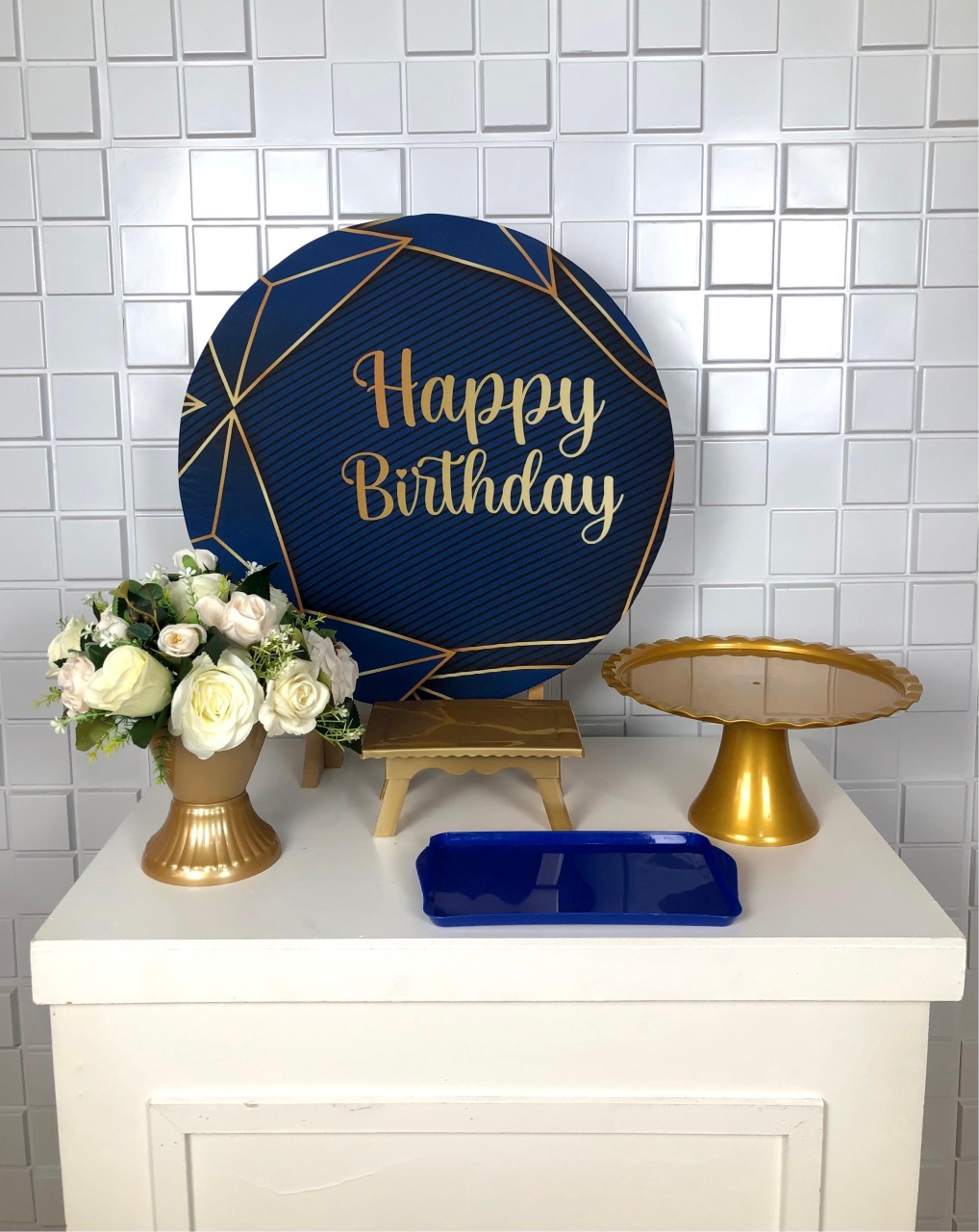 Kit Mini Festa - Happy Birth. Azul E Dourado - CAMILA TONON LOCAÇÕES