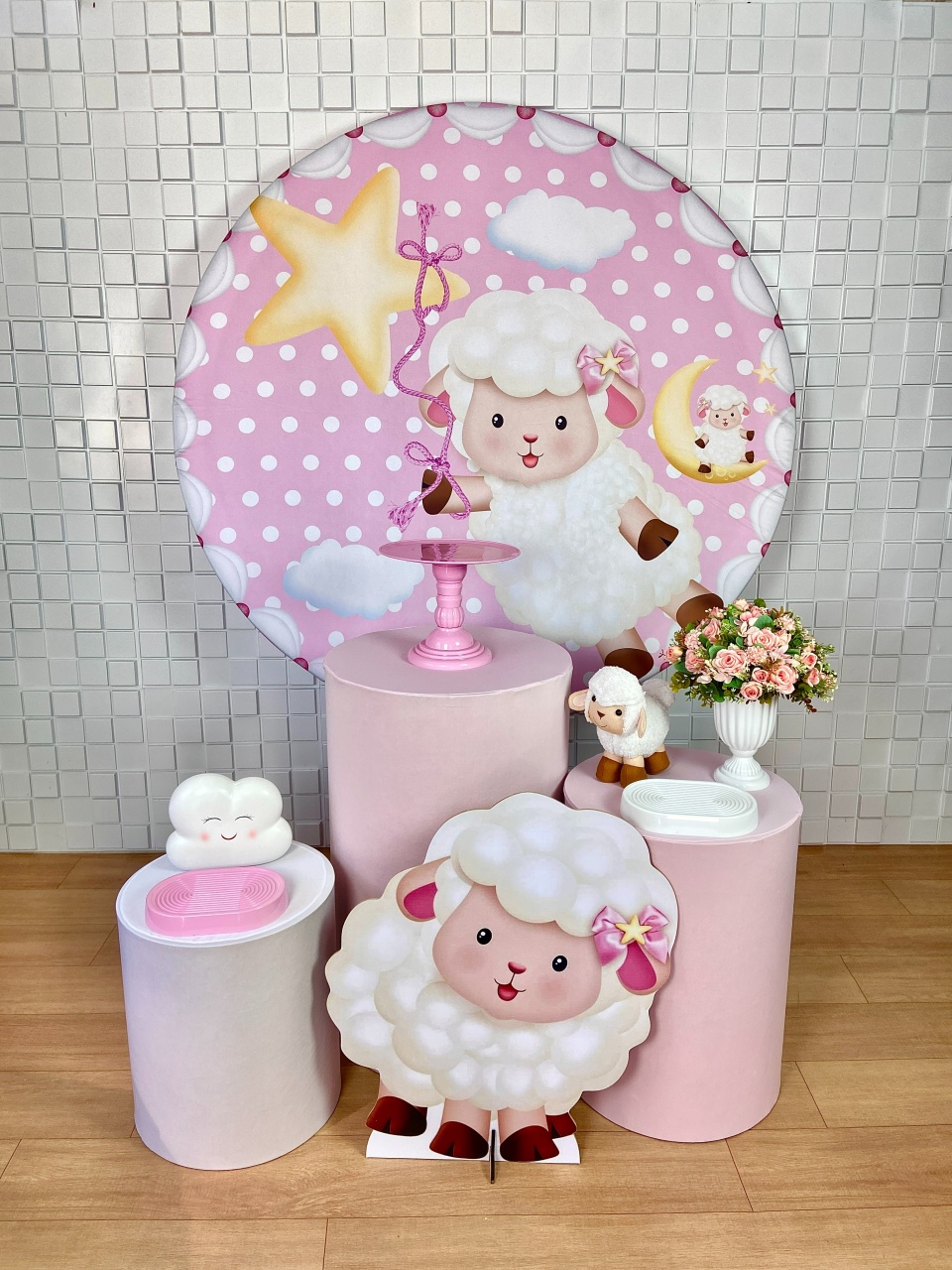 Kit Prata - Ovelhinha Rosa - CAMILA TONON LOCAÇÕES