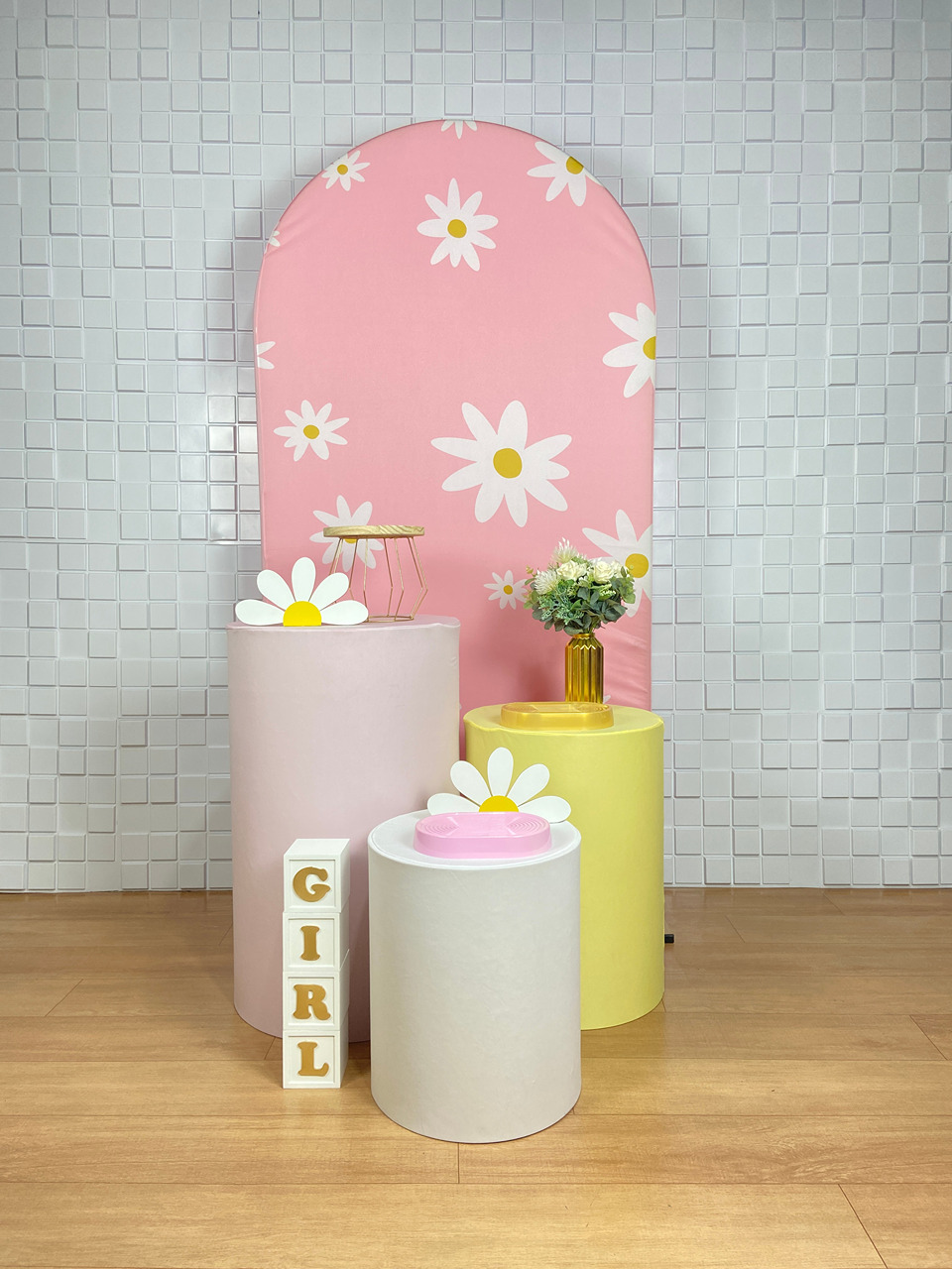 Kit Prata - Margarida Rosa E Amarelo E Rosa - CAMILA TONON LOCAÇÕES