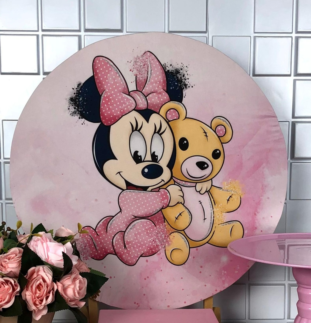 Capa Painel Redondo 50Cm - Minnie Baby - CAMILA TONON LOCAÇÕES