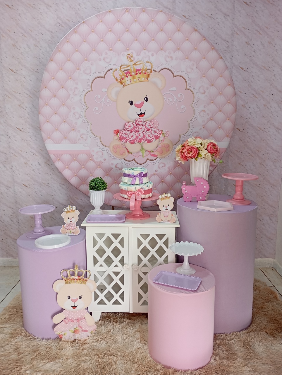 Kit Ouro Ursinha Rosa E Lilás  - Greicy Art´S Decor