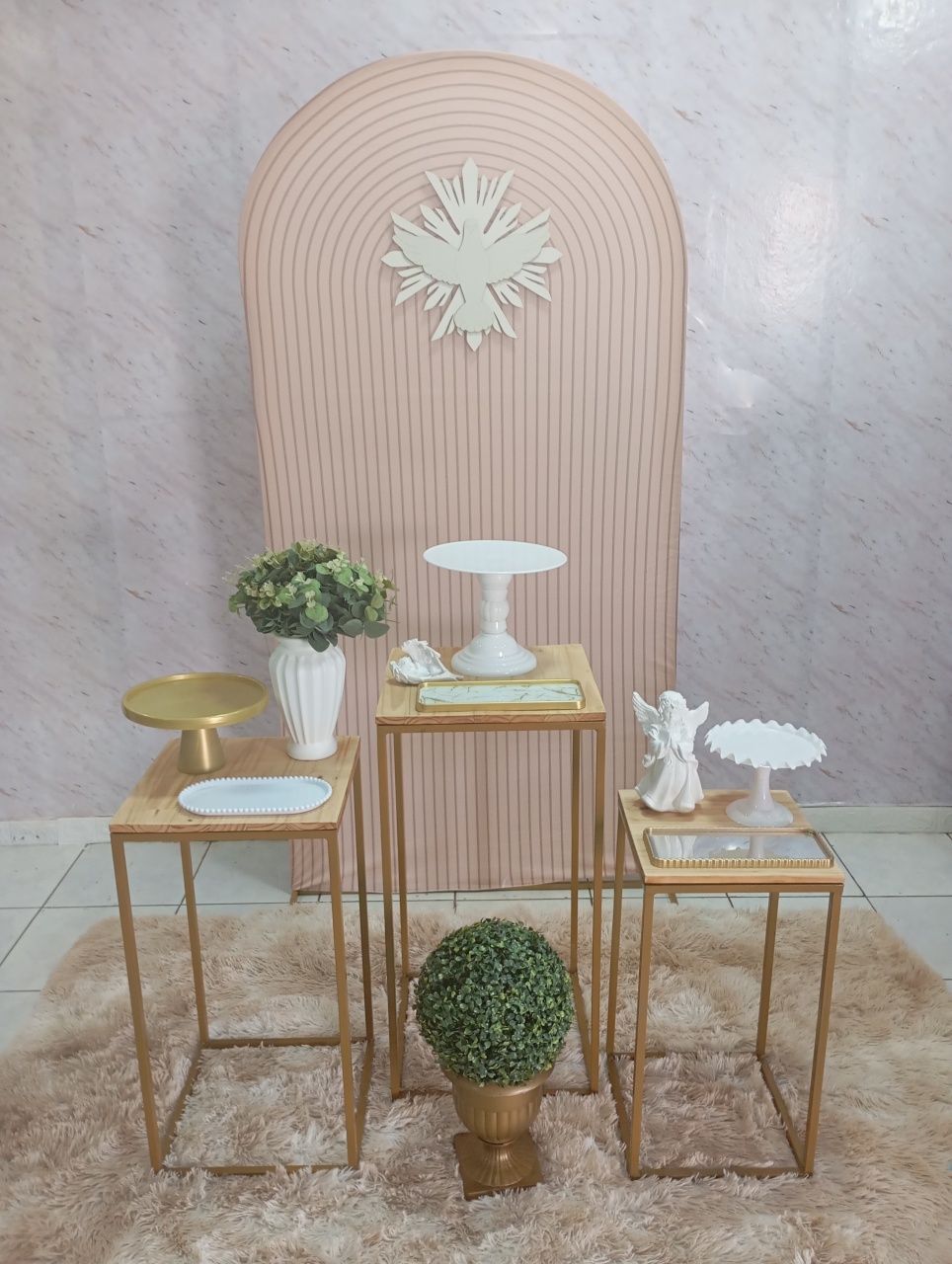 Kit Prata Batizado Ripado Bege 2 - Greicy Art´s Decor