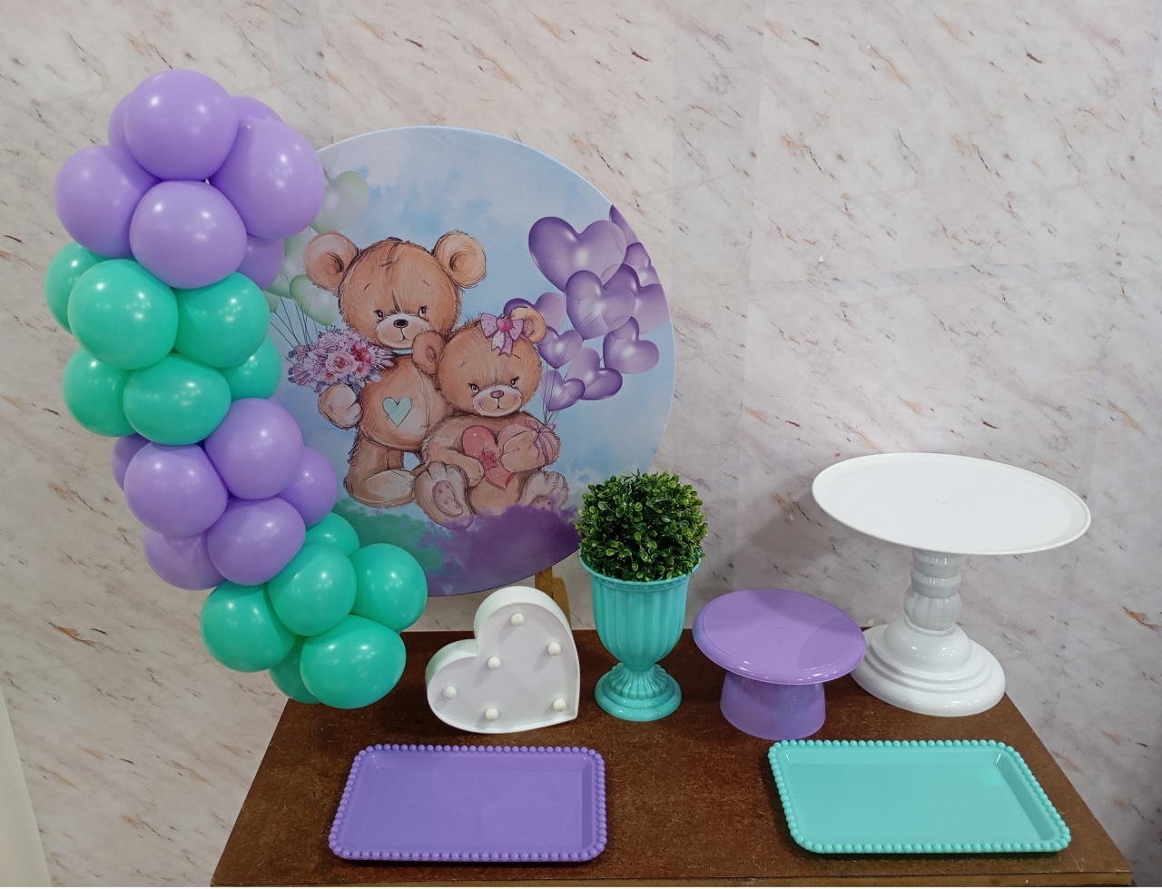 Mini Kit de Mesa Chá Revelação Lilás E Verde - Greicy Art´s Decor
