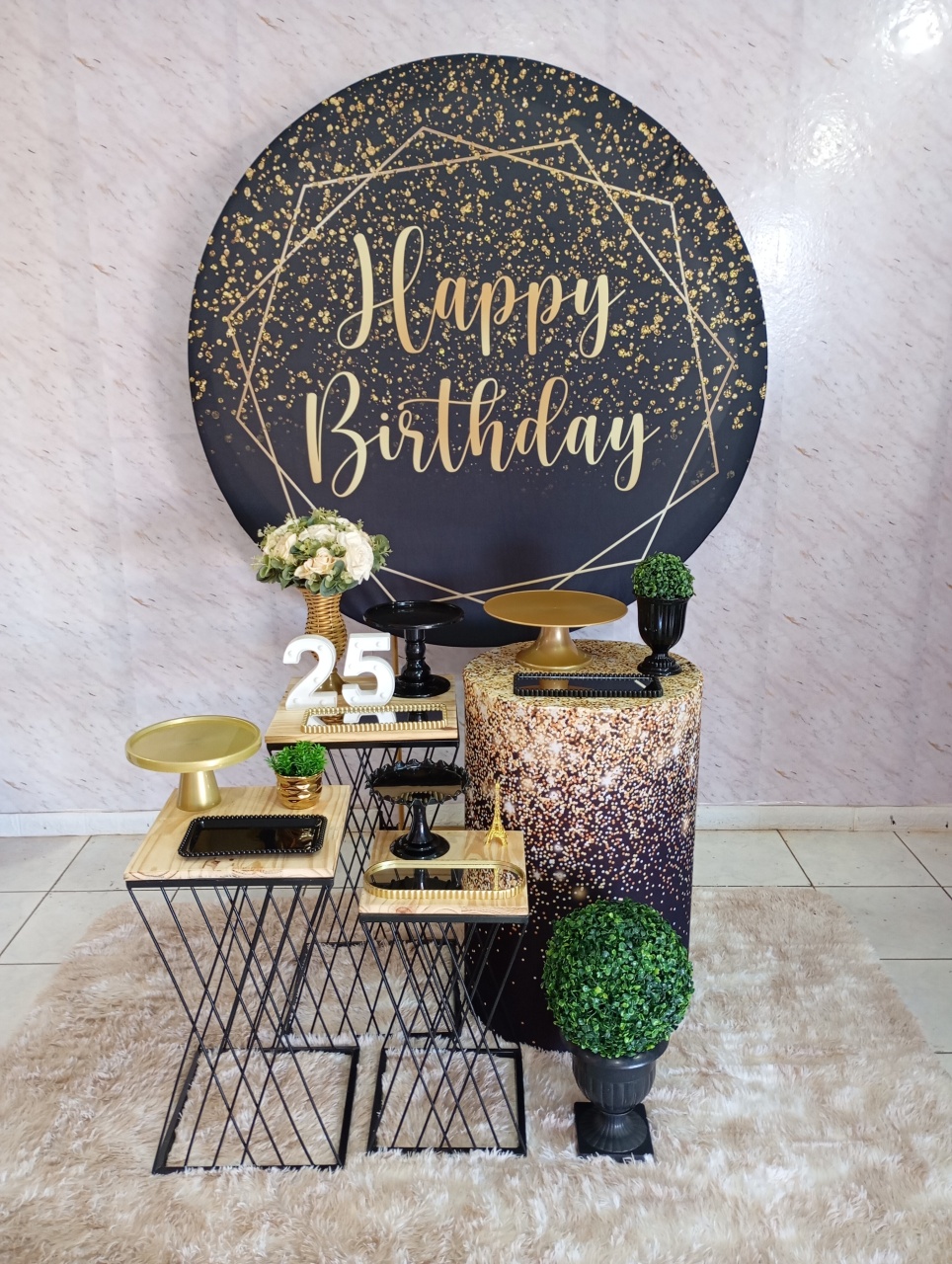 Kit Ouro Happy Birthday Preto/Dourado - Greicy Art´S Decor