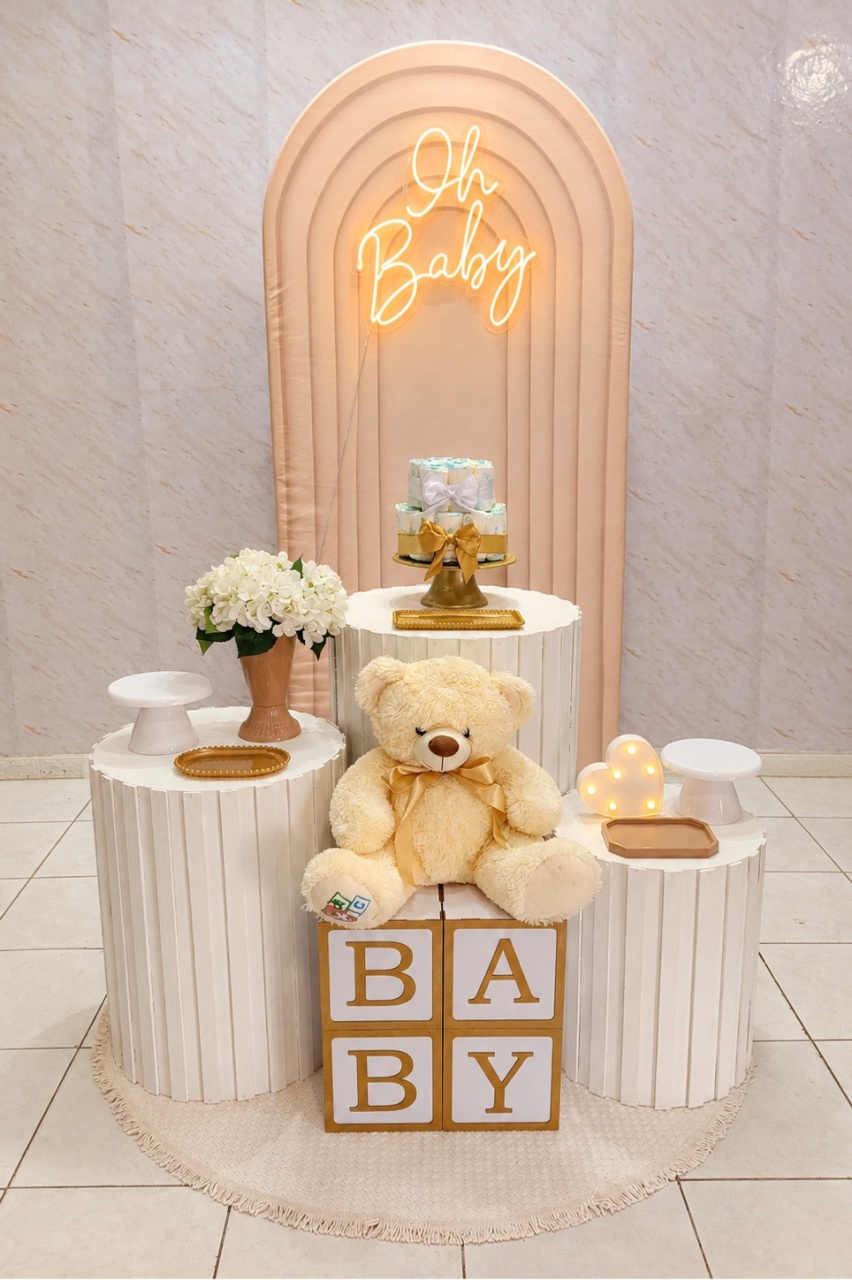 Composição Chá de Bebê/Revelação Nude/Dourado 3 - Greicy Art´s Decor