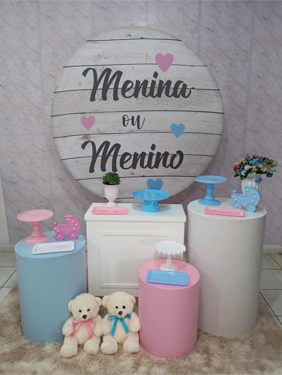 Kit Ouro Chá Revelação Menina Ou Menino Madeira  - Greicy Art´S Decor