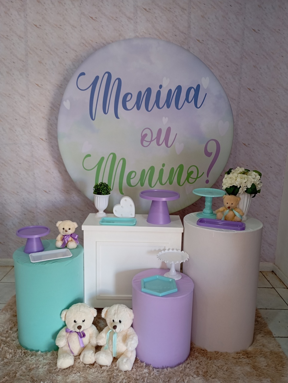 Kit Ouro Chá Revelação Verde E Lilás Menino Ou Menina - Greicy Art´s Decor