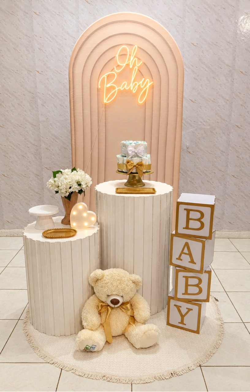 Composição Chá de Bebê/Revelação Nude/Dourado 2 - Greicy Art´s Decor