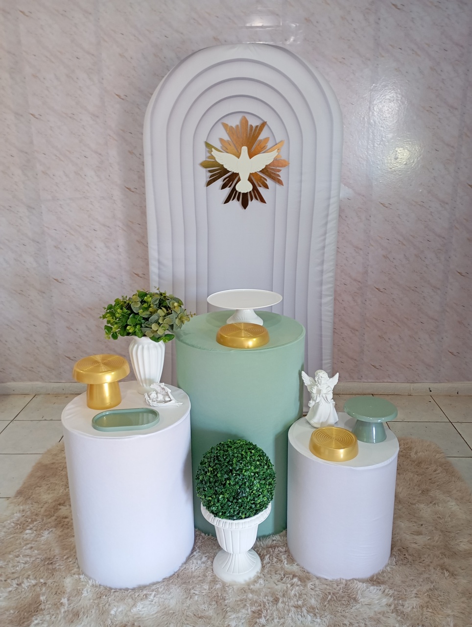 Kit Prata Batizado Portal Branco/ Verde Eucalipto - Greicy Art´s Decor