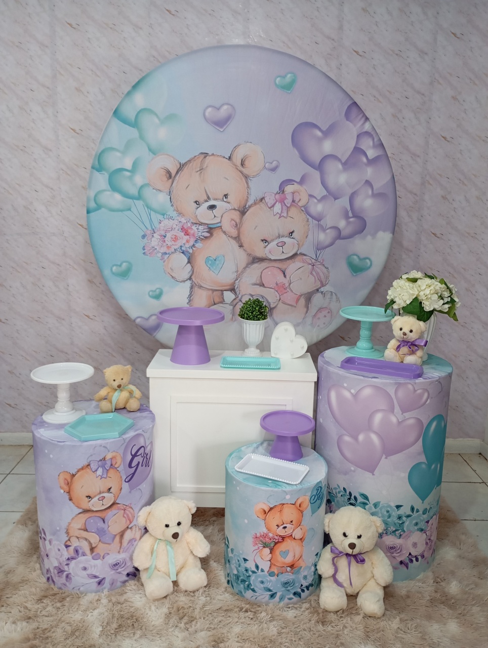 Kit Ouro Chá Revelação Verde E Lilás - Greicy Art´s Decor