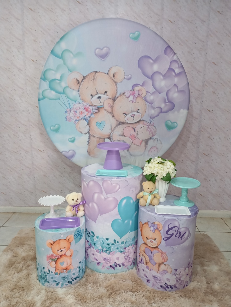 Kit Prata Chá Revelação Verde E Lilás - Greicy Art´s Decor