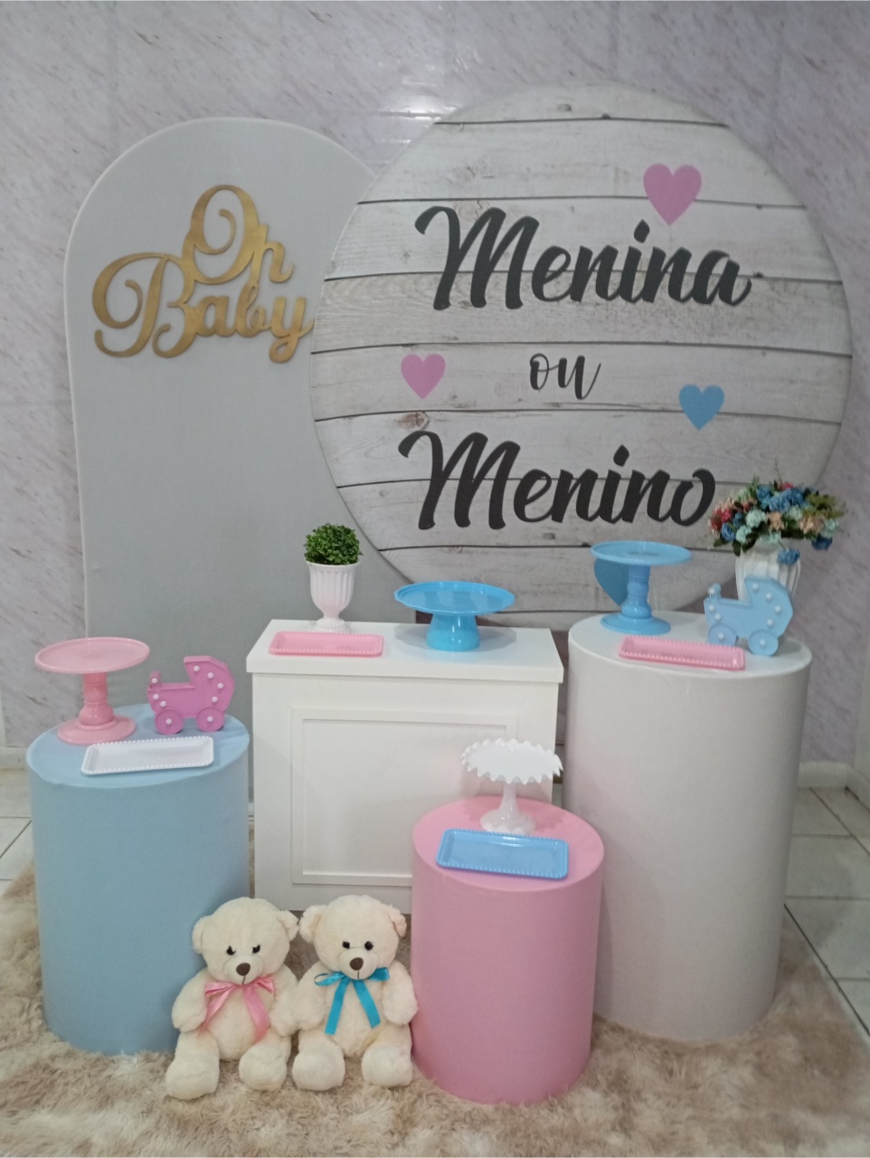 Kit Diamante Chá Revelação Menina Ou Menino Madeira  - Greicy Art´S Decor