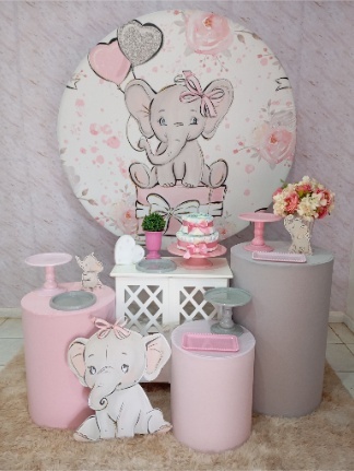 Kit Ouro Chá Bebê Elefantinho Rosa - Greicy Art´S Decor