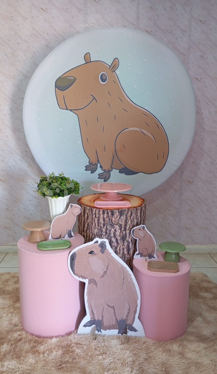 Kit Prata Capivara Rosa  - Greicy Art´S Decor