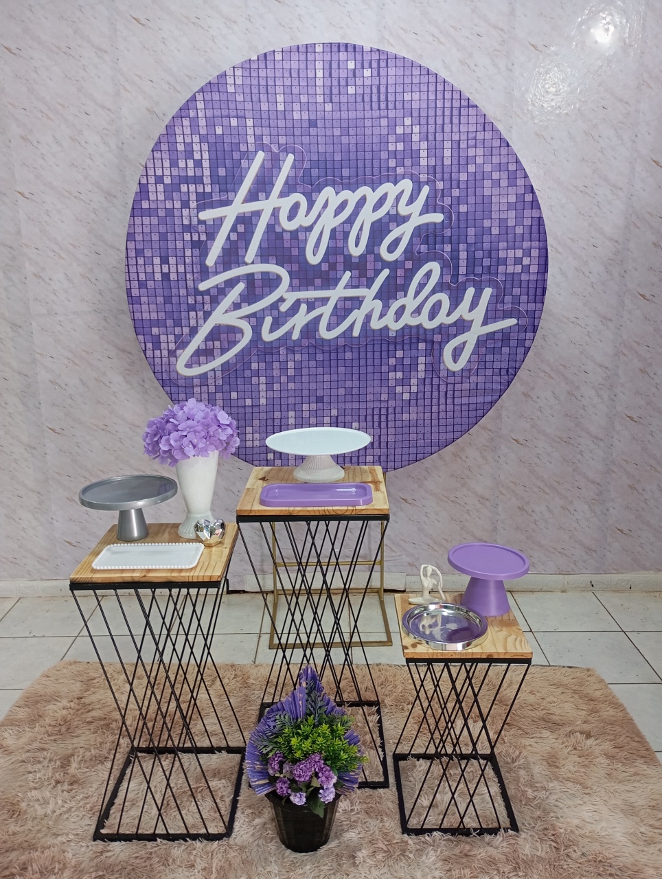 Kit Prata Happy Birthday Lilás  - Greicy Art´s Decor