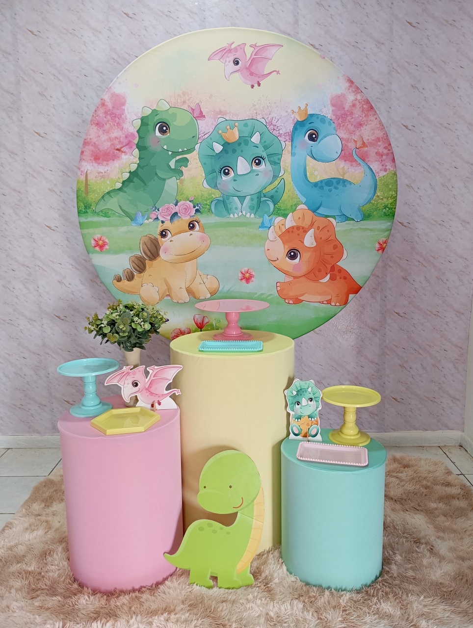 Kit Prata Dino Baby Rosa 2 - Greicy Art´s Decor
