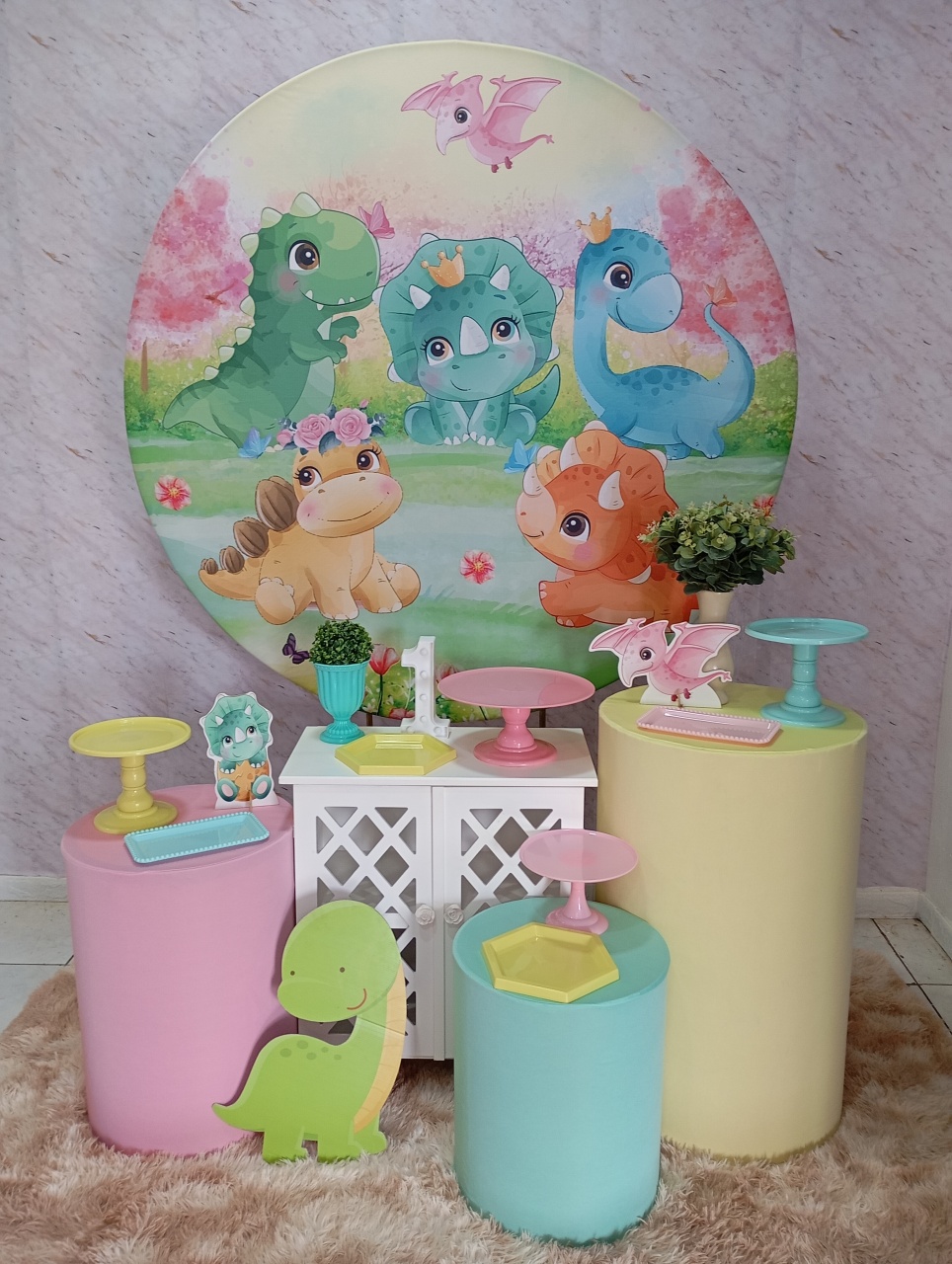 Kit Ouro Dino Baby Rosa 2 - Greicy Art´s Decor