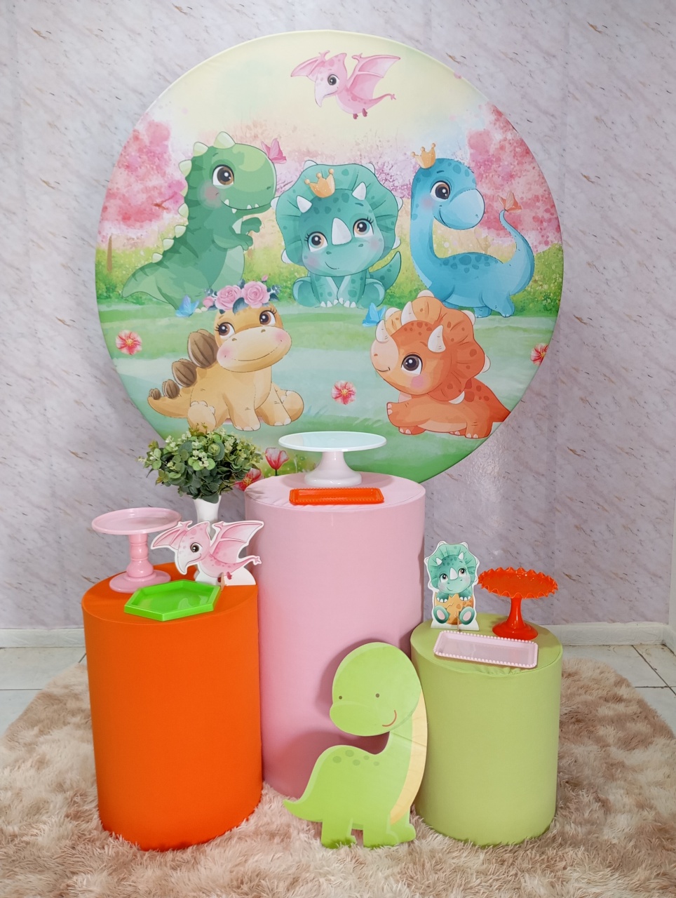 Kit Prata Dino Baby Rosa - Greicy Art´s Decor