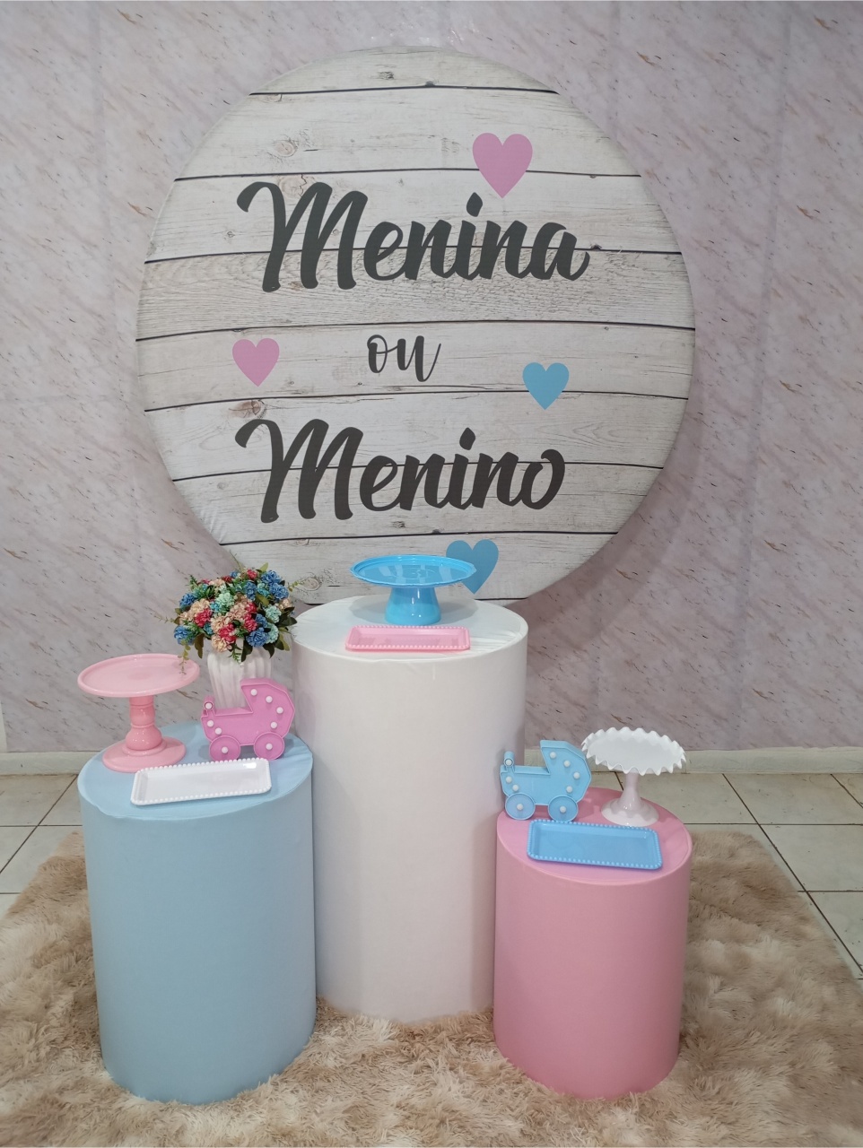 Kit Prata Chá Revelação Menino Ou Menina Madeira - Greicy Art´S Decor