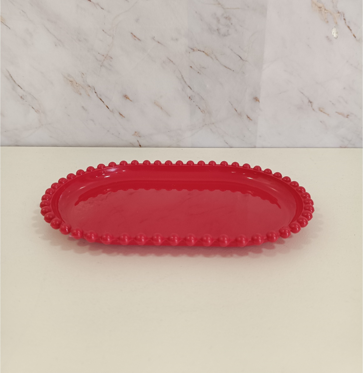 Bandeja Baixa Bolinha Oval Vermelho Escuro - Greicy Art´s Decor