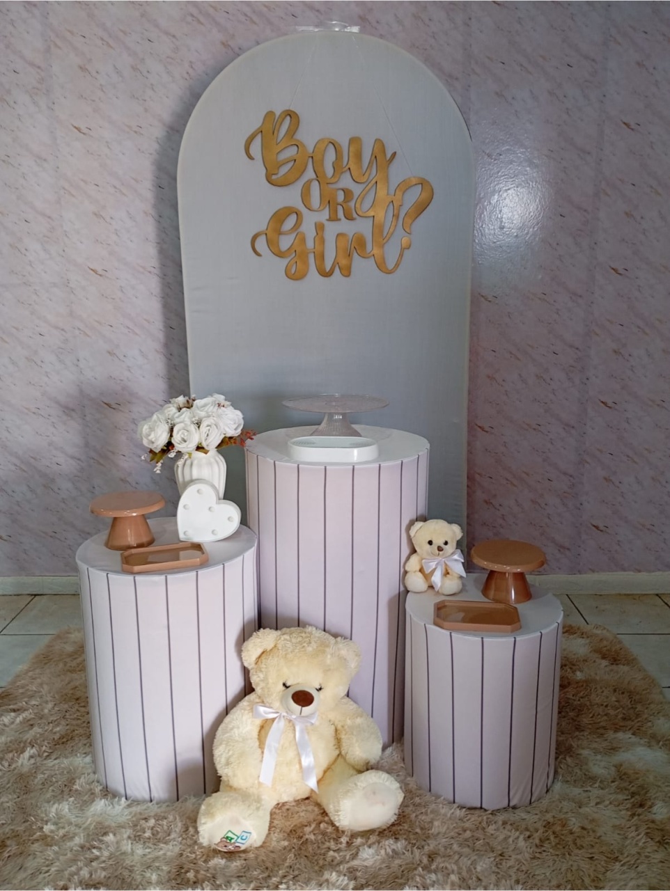 Kit Prata Chá Revelação Ripado Nude - Greicy Art´s Decor