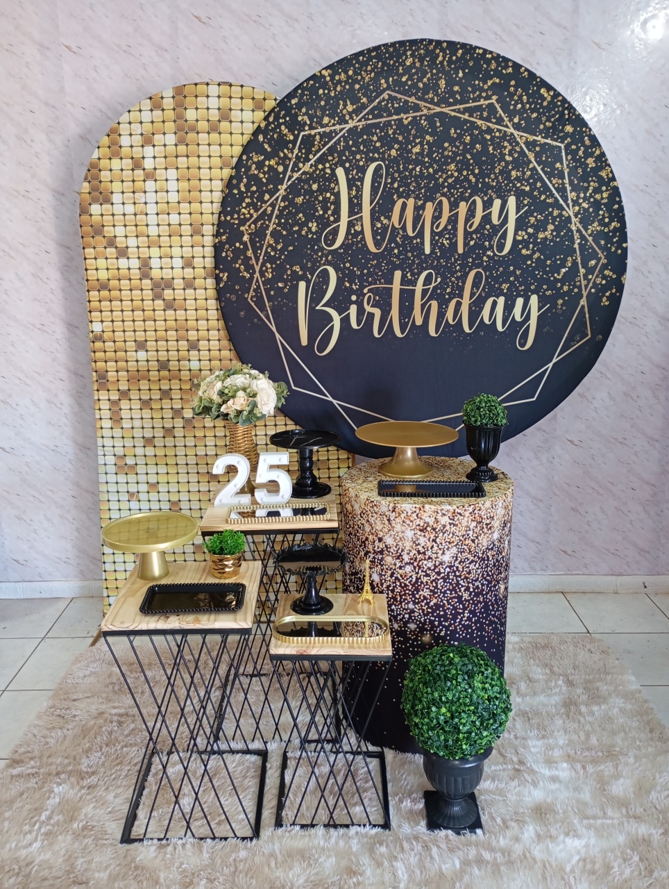 Kit Diamante Happy Birthday Preto/Dourado - Greicy Art´S Decor
