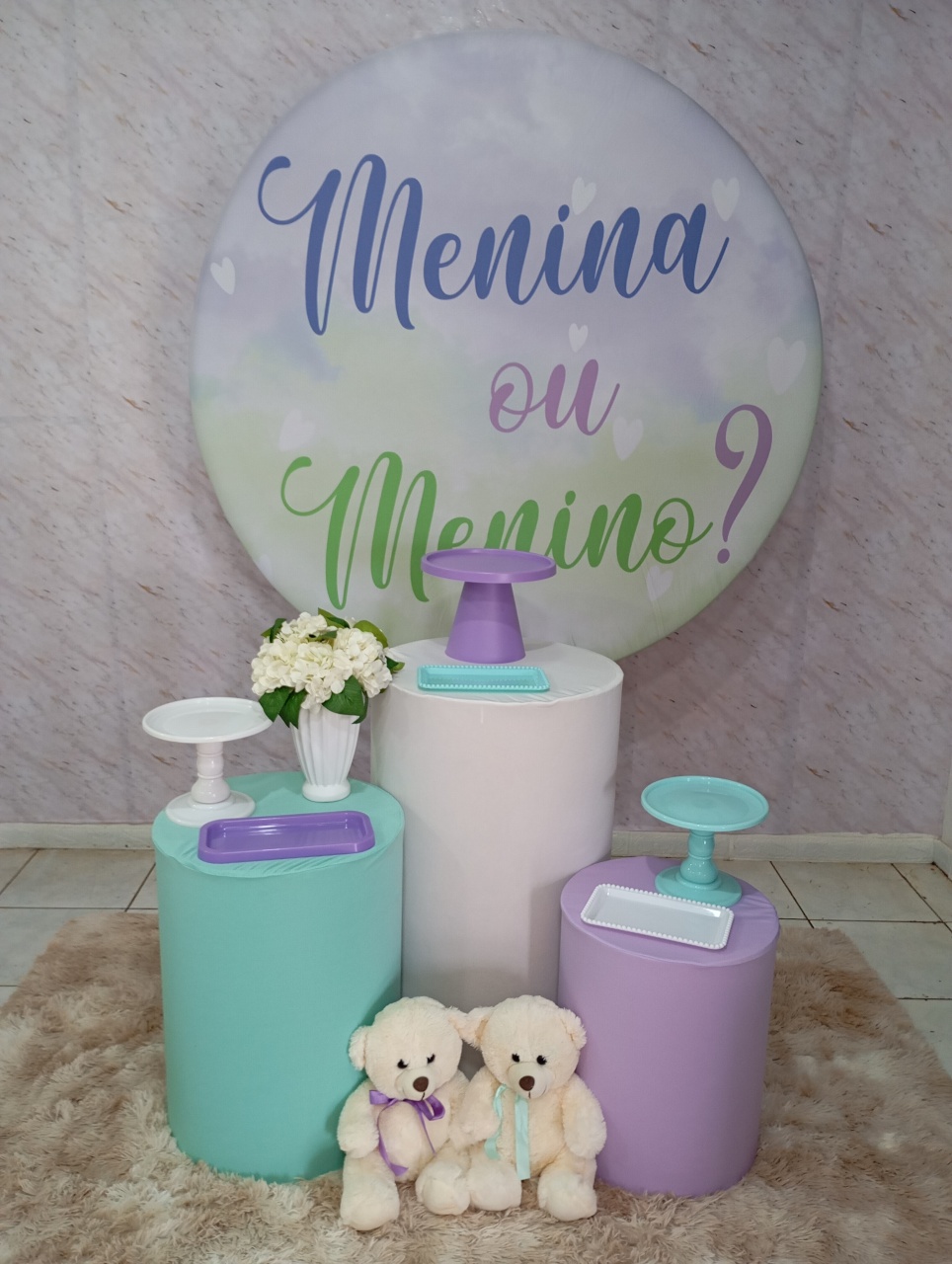 Kit Prata Chá Revelação Verde E Lilás Menino Ou Menina - Greicy Art´s Decor