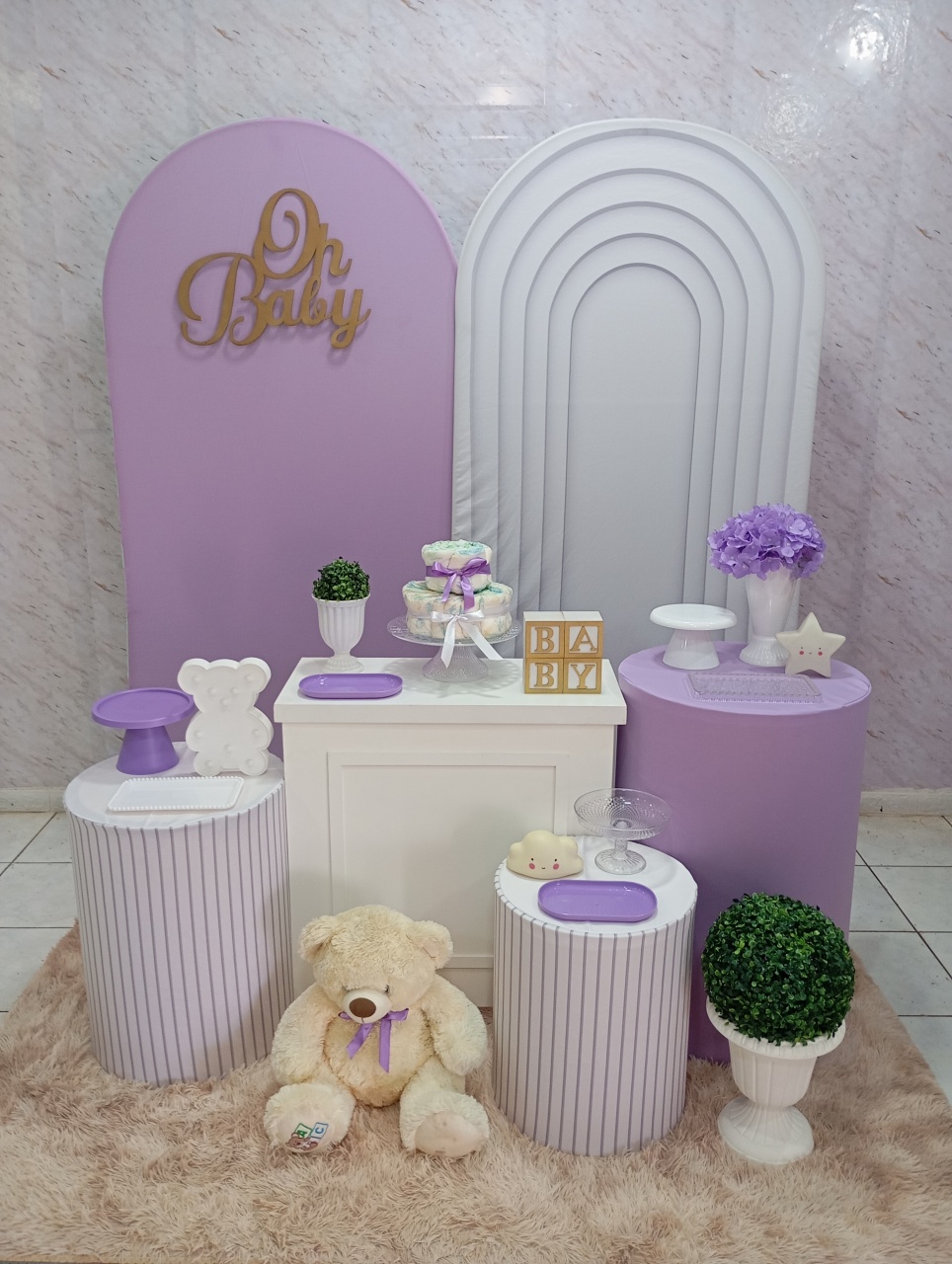 Kit Diamante Chá de Bebê Lilás/Branco - Greicy Art´s Decor