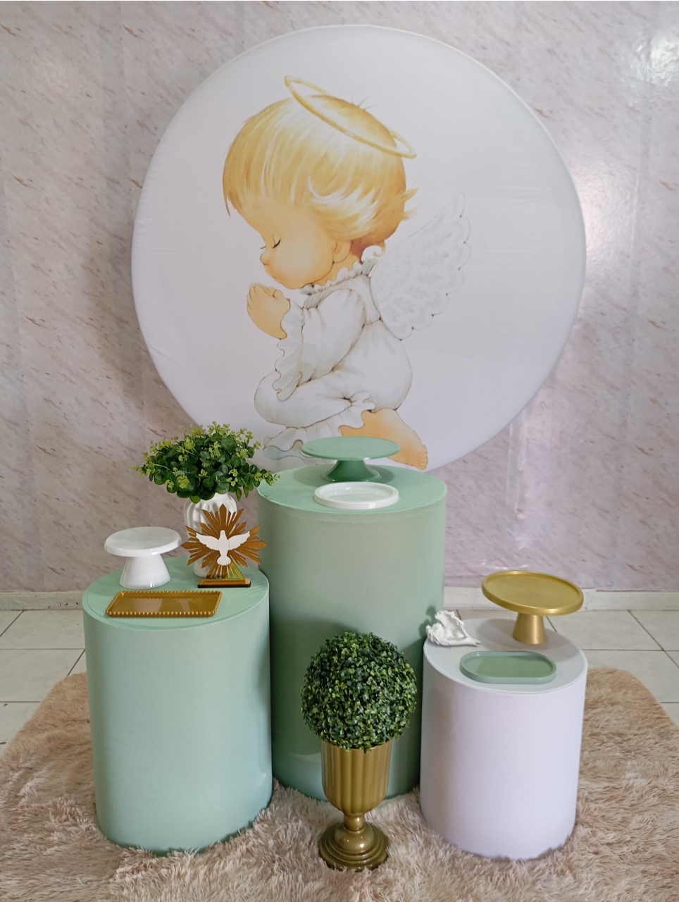 Kit Prata Batizado Anjinho Verde Eucalipto - Greicy Art´s Decor