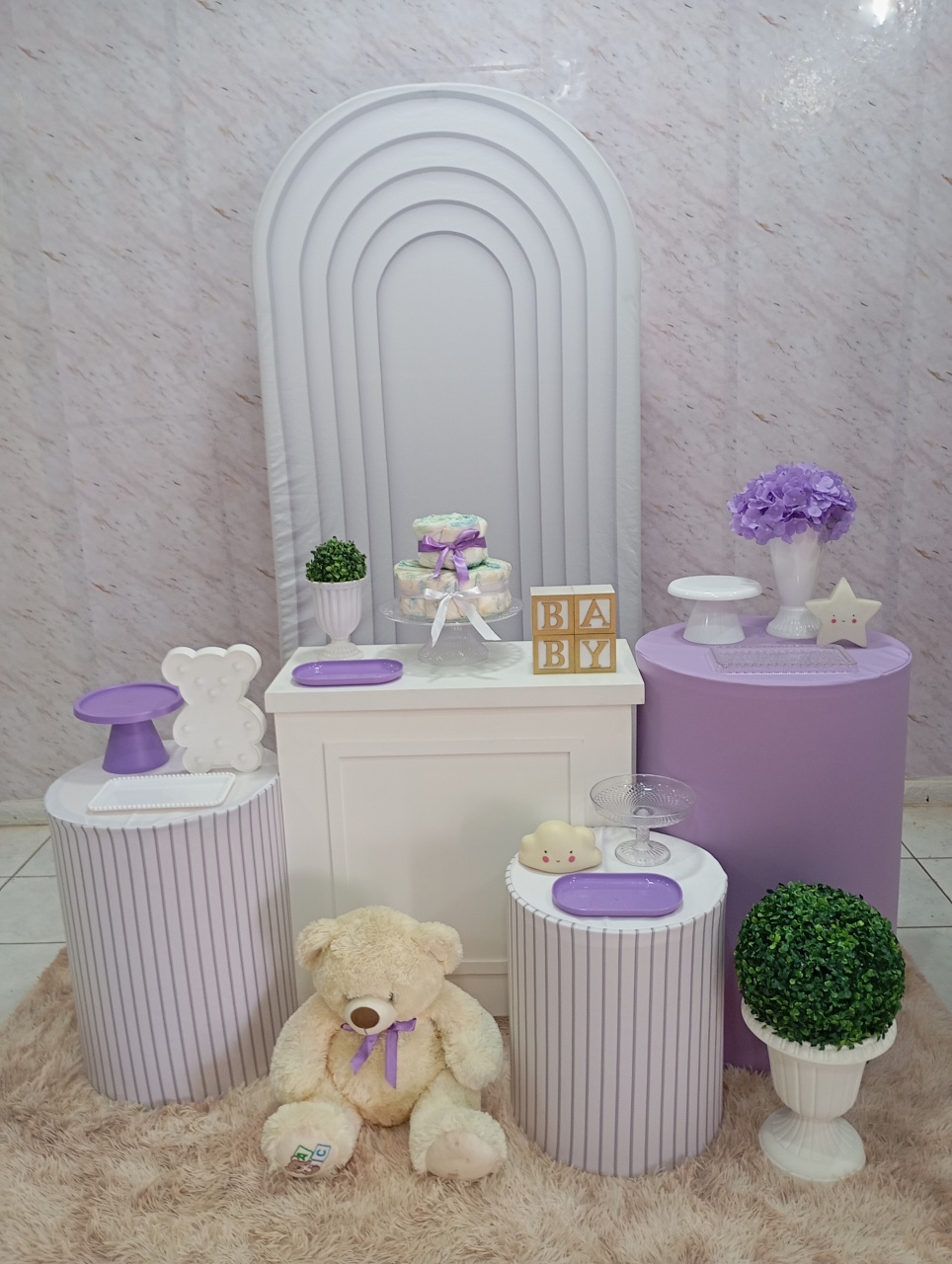 Kit Ouro Chá de Bebê Lilás/Branco - Greicy Art´s Decor