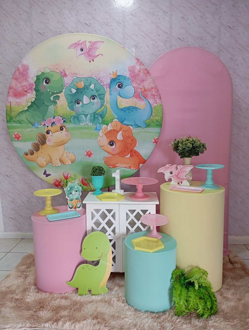 Kit Diamante Dino Baby Rosa 2 - Greicy Art´s Decor