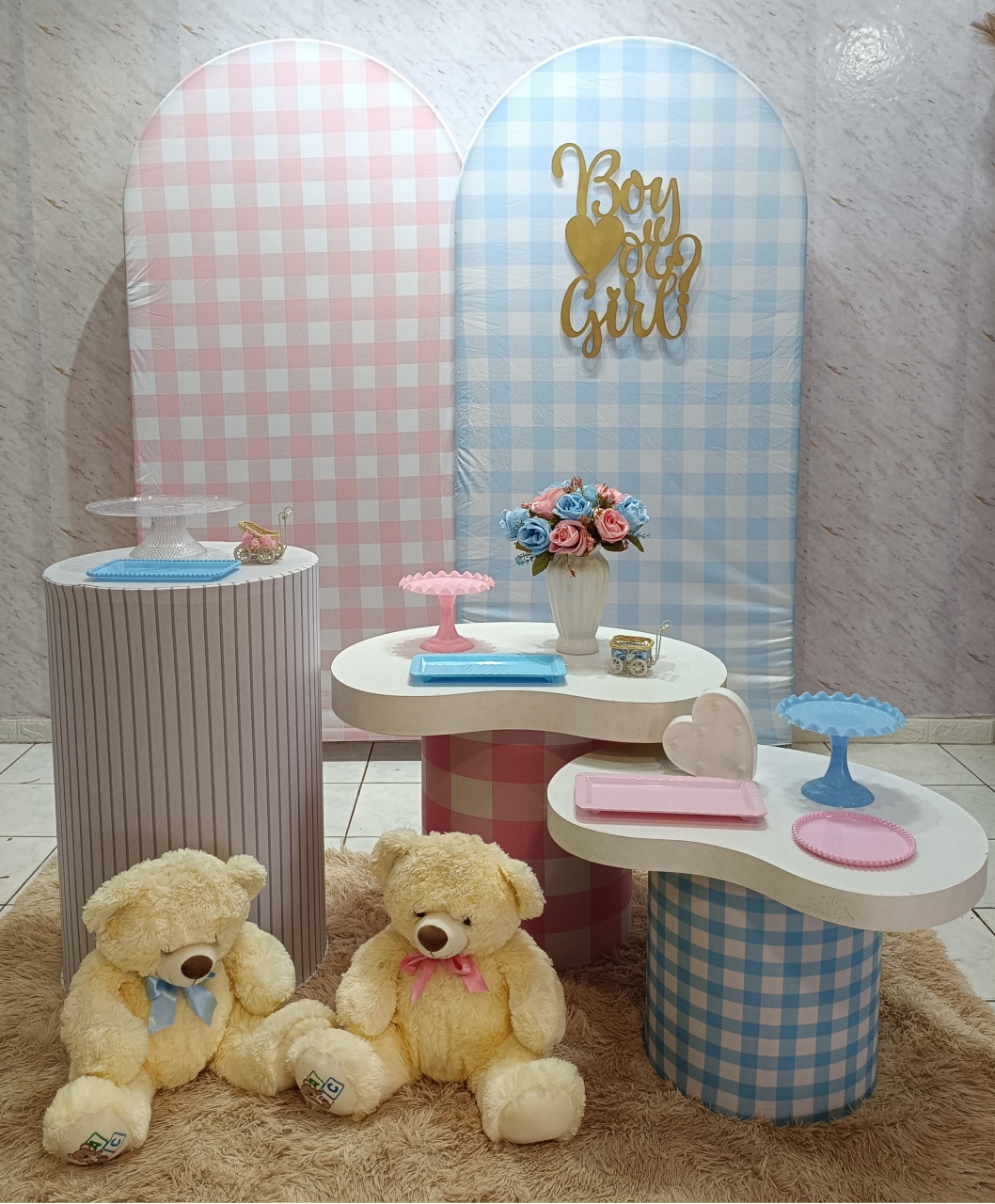 Composição Chá Revelação Xadrez - Greicy Art´s Decor