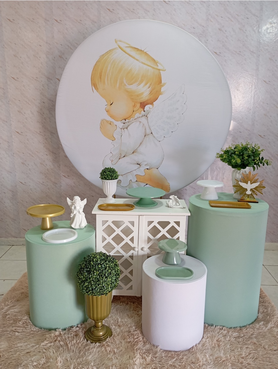 Kit Ouro Batizado Anjinho Verde Eucalipto - Greicy Art´s Decor