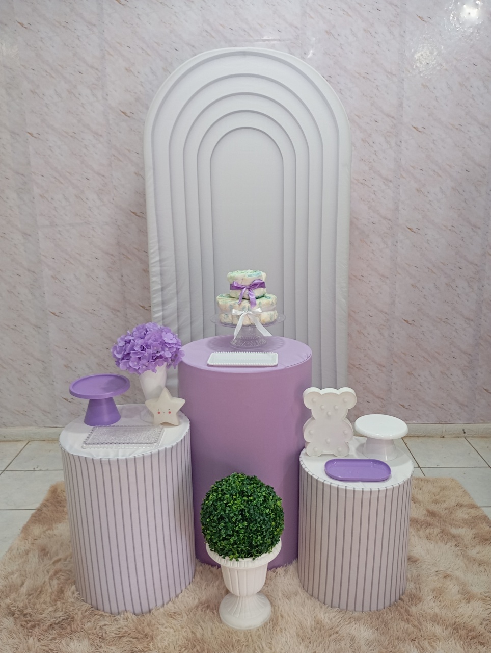 Kit Prata Chá de Bebê Lilás/Branco - Greicy Art´s Decor