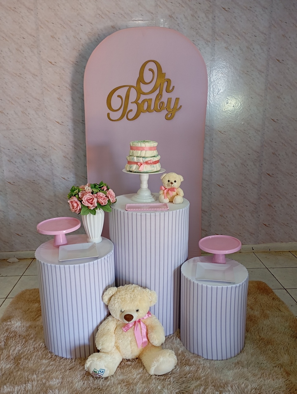 Kit Prata Chá Bebê Rosa  - Greicy Art´S Decor