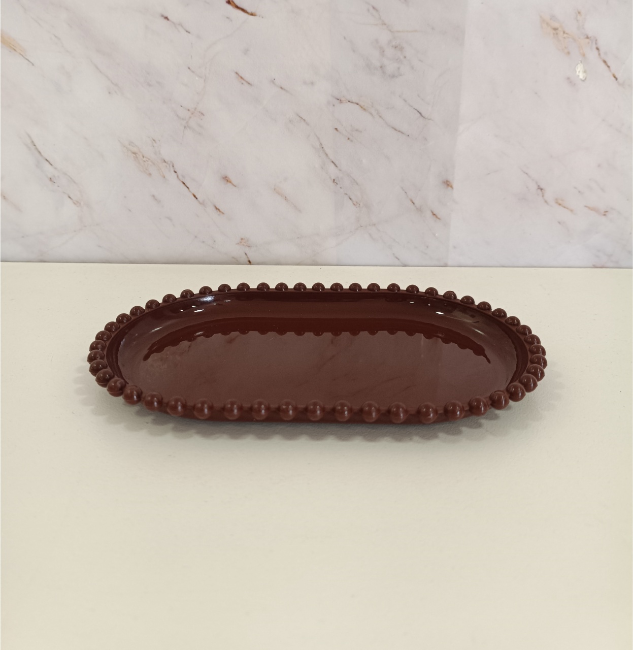 Bandeja Baixa Bolinha Oval Marrom - Greicy Art´s Decor
