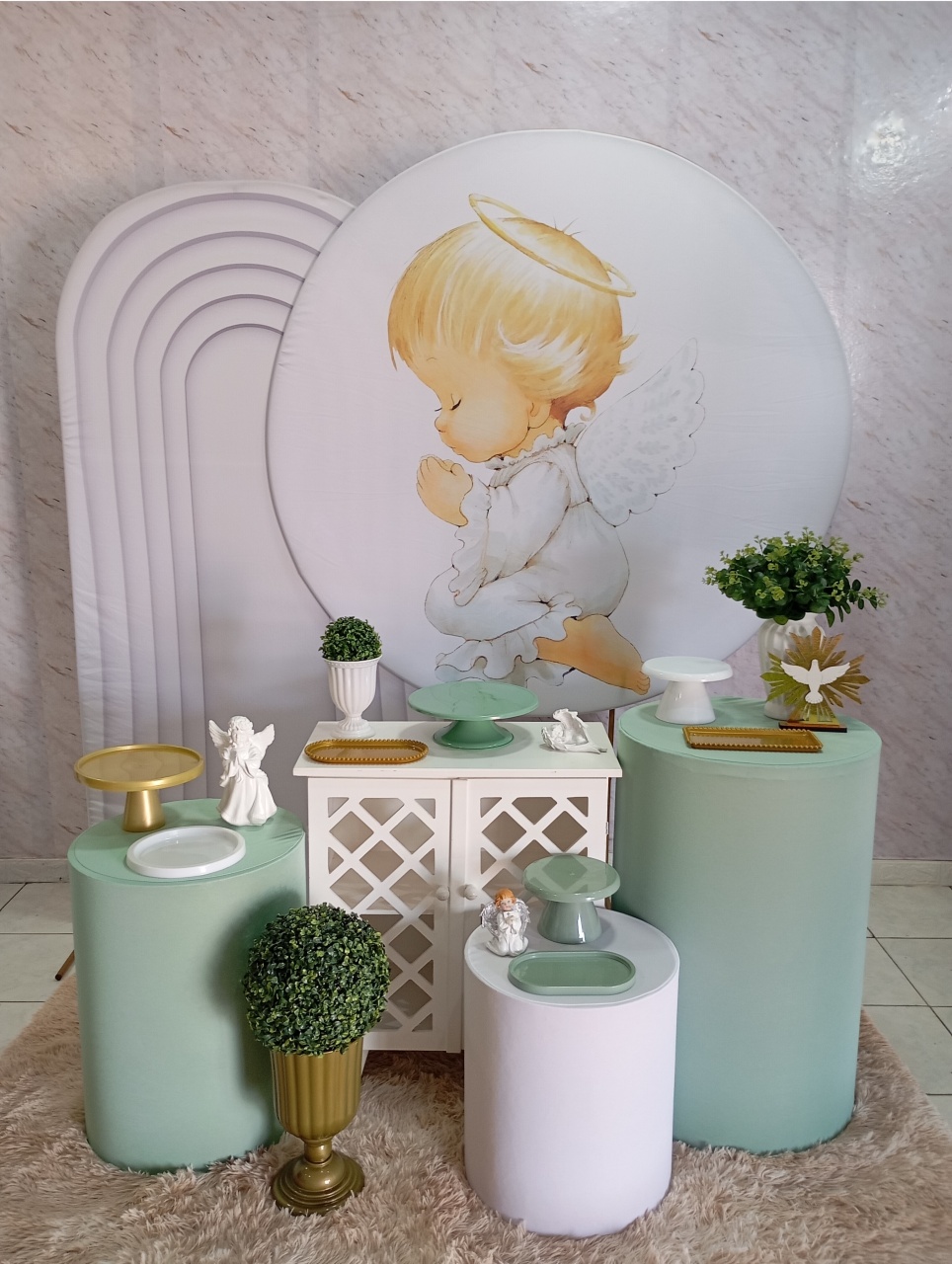 Kit Diamante Batizado Anjinho Verde Eucalipto - Greicy Art´s Decor